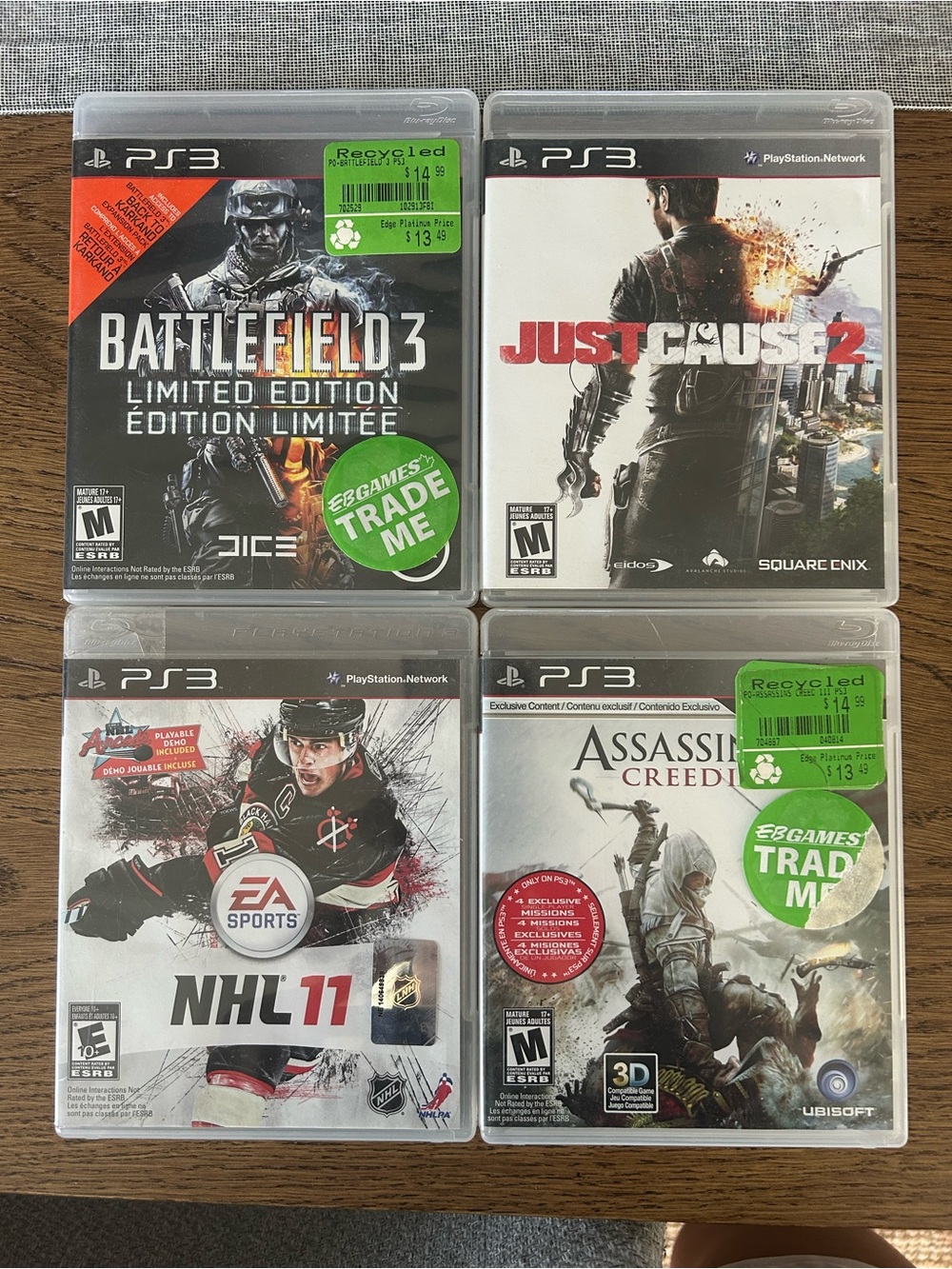 Sony PS3 Game Lot — Battlefield 3, Just Cause 2, NHL 11, Assassin's Creed II